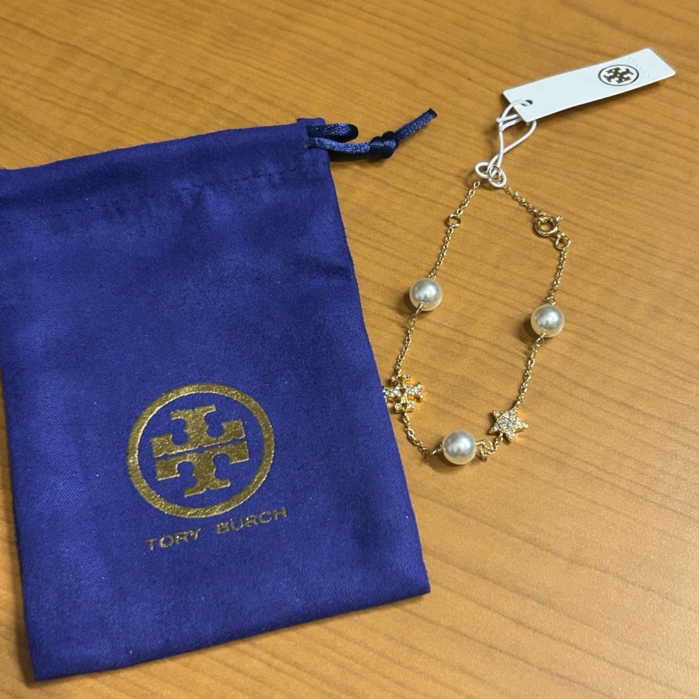 Tory Burch Gold Kira Bracelet with Pearls